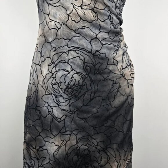 Le Chateau Multicolor Bandeau Strapless Midi Dress With Sheer Floral Overlay Med - Picture 5 of 17